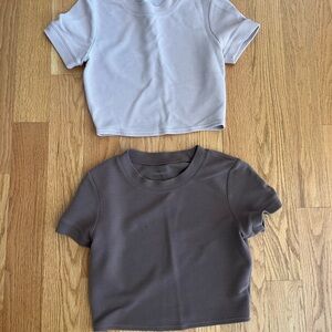 ALO Short Sleeve Ribbed Tee - Blush & Dark Brown